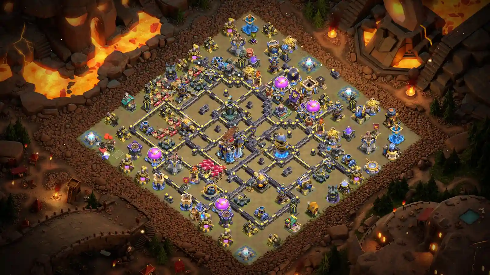 TH18 War Base 3: Offset-core anti-3-star layout.