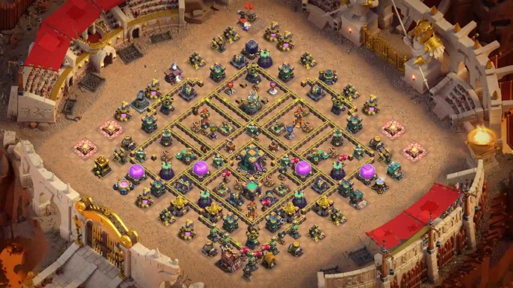 TH14 War Base – Four-Point Trap Perimeter