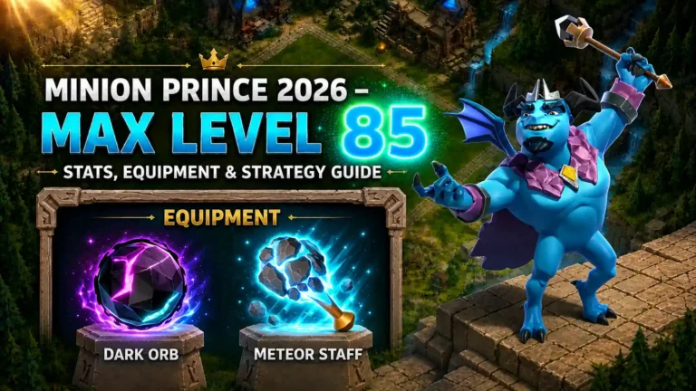 Minion Prince 2026 max level 95 with Hero Equipment in Clash of Clans