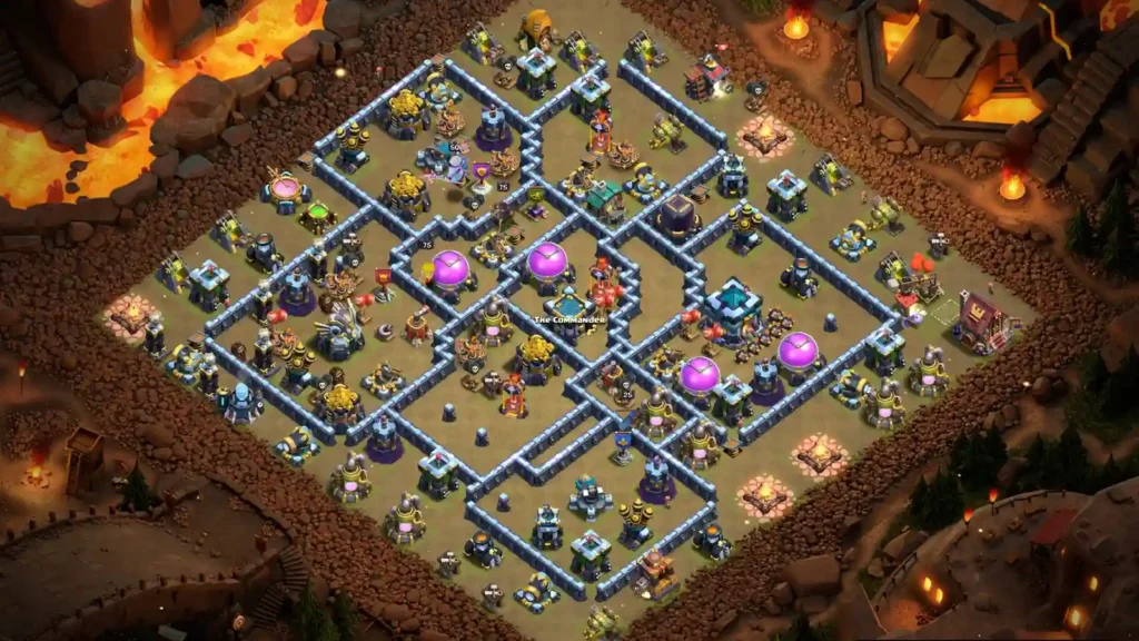 TH13 War Base Triangular Funnel – Anti Queen Charge Anti Ground Layout