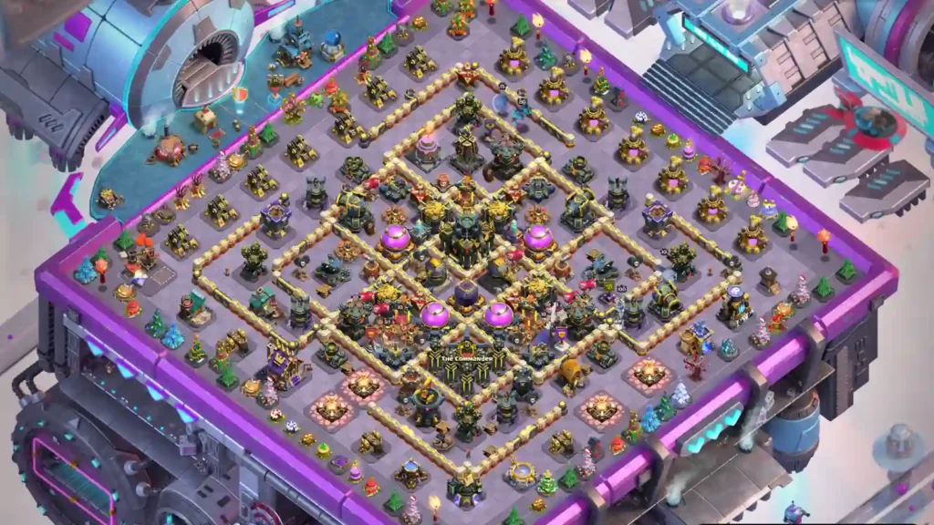 TH17 Farming Base with distributed Gold and Elixir Storages across multiple compartments