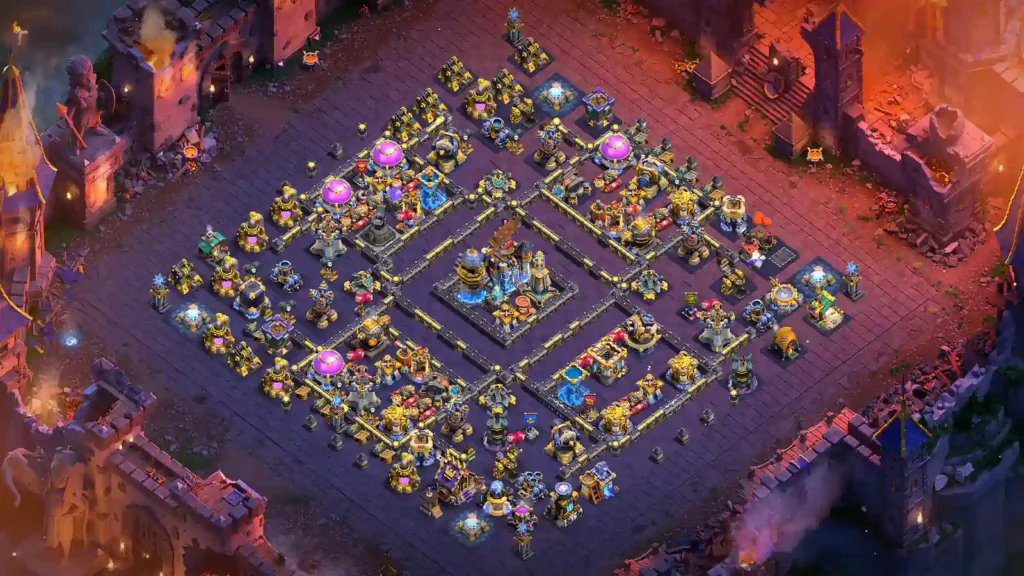 TH18 War Base – Symmetrical Diamond with Central Core layout