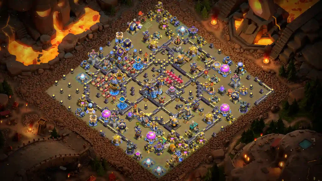 TH18 War Base – Asymmetric Diamond with Offset Multi-Compartment Core layout