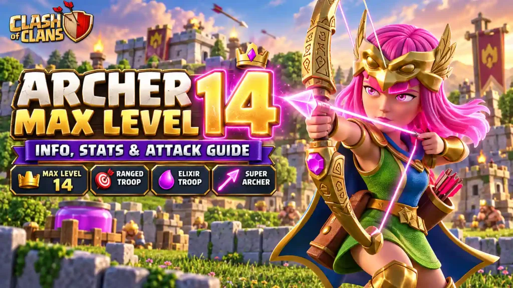 Archer CoC max level 14 with Archer and Super Archer in battle scene