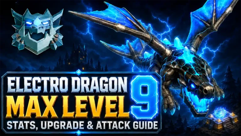 Max level 9 Electro Dragon in Clash of Clans flying above a glowing Army Camp