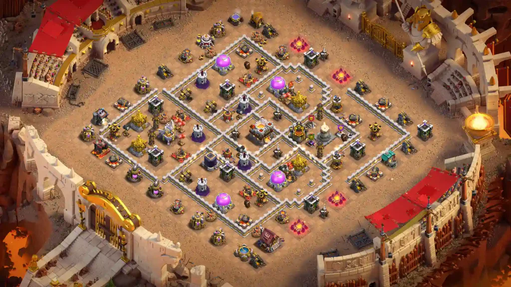 TH11 war base with deep Town Hall core and separated Eagle Artillery