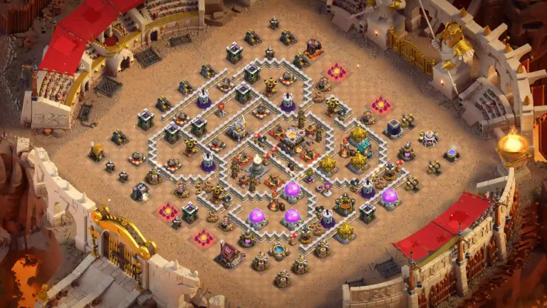 TH11 war base with layered core compartments and separated Town Hall and Eagle