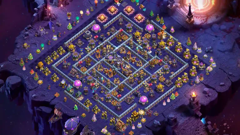 TH15 war base with central core with layered defensive compartments