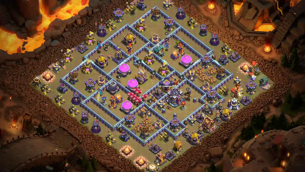 TH15 war base with offset Town Hall and wide box compartments