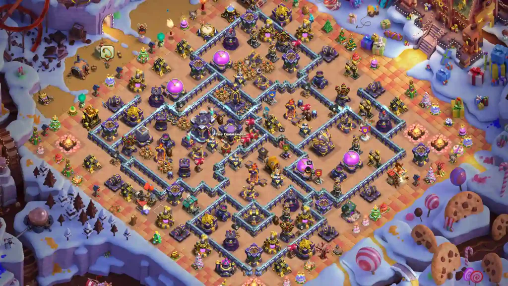 TH15 war base with offset Town Hall and wide compartment access