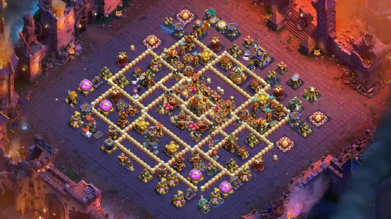 TH16 War Base – Central Town Hall with Layered Box Grid
