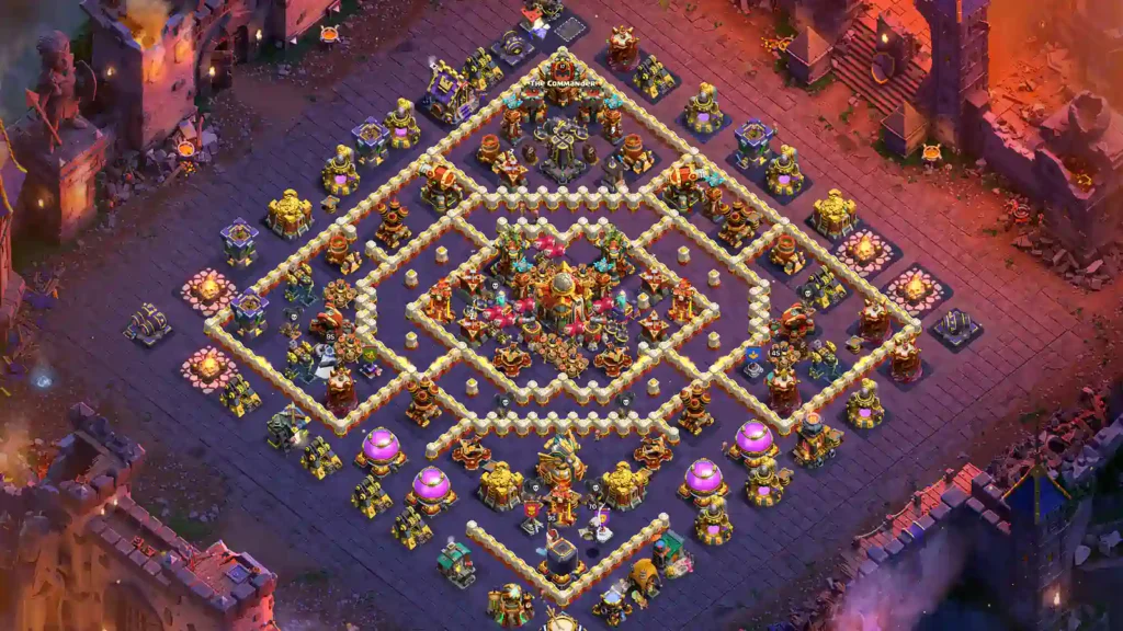 TH16 war base with central Town Hall with Ring Core Compartments