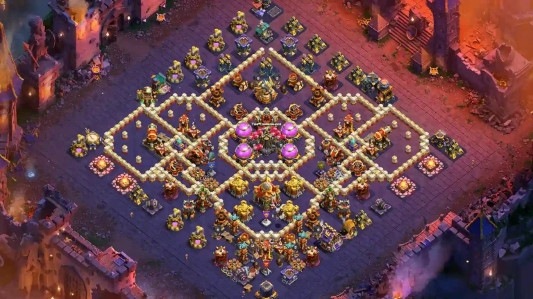 TH16 war base with central Town Hall with Side Box Compartments