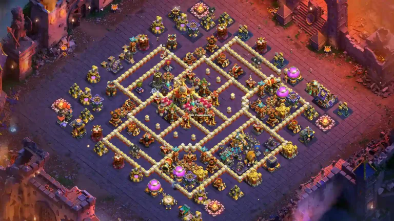 TH16 war base with central Town Hall with Split Box Compartments