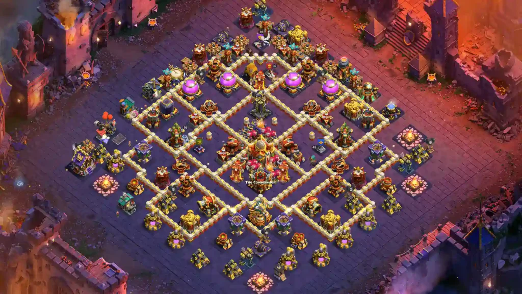 TH16 war base with deep Town Hall with Layered Square Compartments
