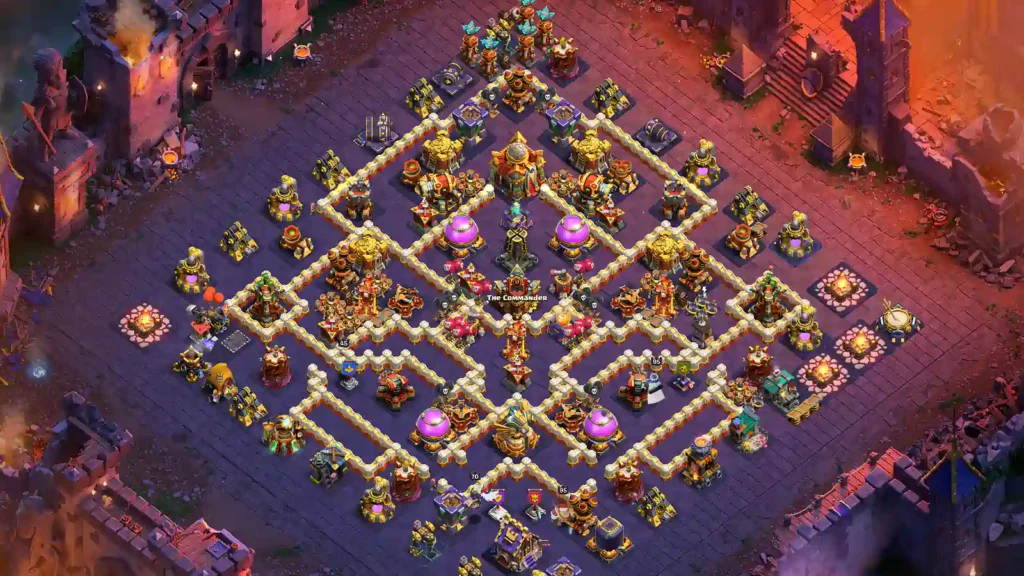 TH16 war base with deep Town Hall with Split Lower Compartments