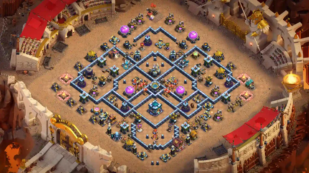 TH13 war base - symmetrical cross-diamond layout