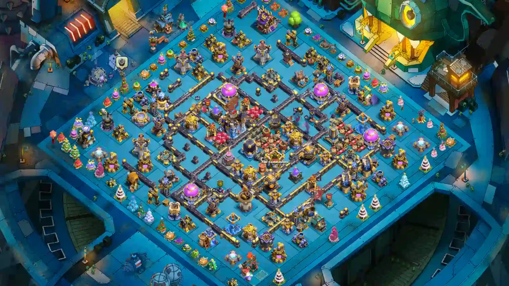 TH18 farming base with Gold, Elixir and Dark Elixir resource compartments
