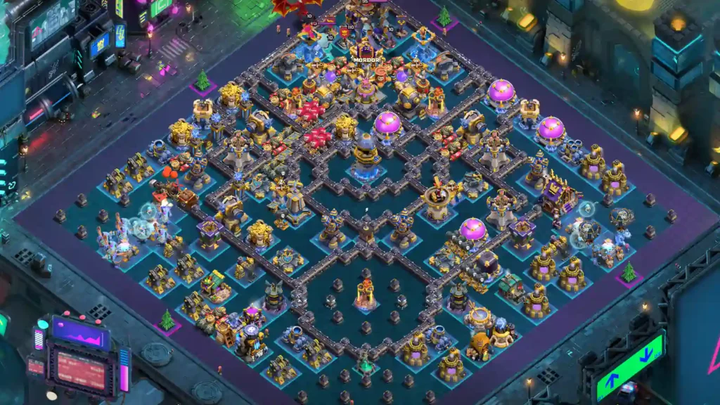 TH18 war base with split inner compartments and separated perimeter defenses