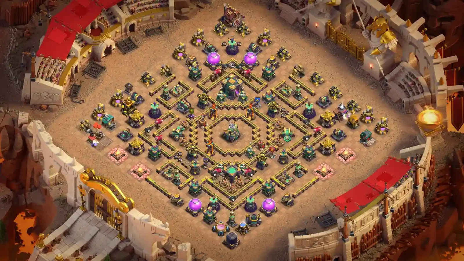 TH14 War Base #10 Compact Grid – Anti Dragon Rider Anti Air Spam Layout 2026
